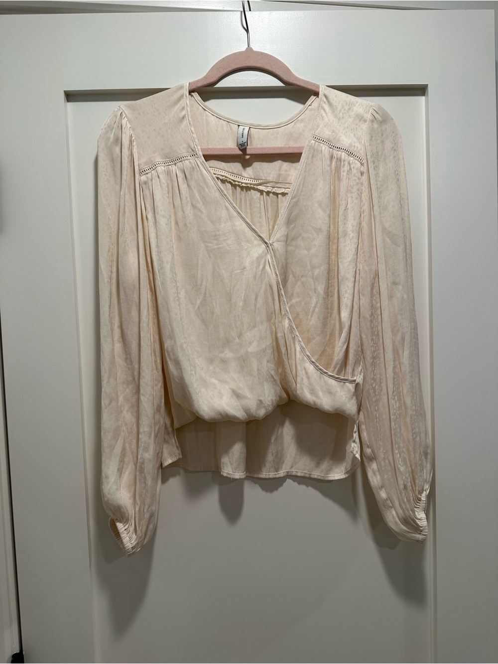 Gentle Fawn Cream Wrap-Style Peasant Blouse